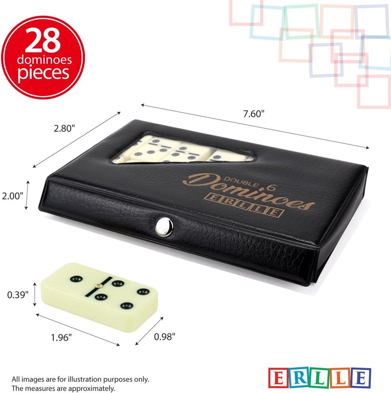 ERLLE - Premium Double 6 Dominoes Set, Classic Domino Game with Vinyl Case, Tiles for Adults & Kids, Mexican Train & Family Game Night - Image 2